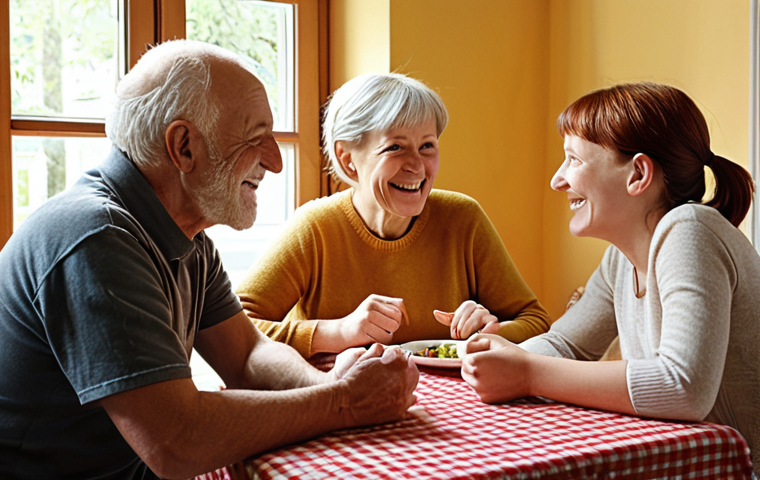 **Prompt 1: Rediscovering Connection through Speech Therapy**
An older adult, with a gentle smile and confident posture, actively participates in a lively family conversation around a table. Their eyes are bright, and they appear fully engaged, with subtle visual cues of clear articulation and attentive listening. The atmosphere is warm, joyful, and connected, showcasing the profound emotional gain from improved communication. The background is a cozy, typical German home setting, emphasizing belonging and overcoming social isolation. The image conveys hope, renewed confidence, and the simple joy of understanding and being understood.