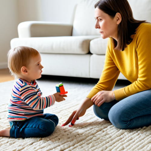 Home 8 A thoughtful Caucasian mother, in her early 30s, wearing a modest, comfortable sweater and jeans, gently observing her 2-year-old child. The child, a toddler with neat, appropriate play clothes, is quietly engaged with colorful building blocks on a soft rug in a cozy, sunlit living room. The mother's expression conveys subtle concern and observation, her gaze focused on the child's non-verbal communication. The scene is well-lit, with a soft, natural aesthetic, emphasizing a family-friendly atmosphere. fully clothed, appropriate attire, professional dress, safe for work, appropriate content, perfect anatomy, correct proportions, natural pose, well-formed hands, proper finger count, natural body proportions, professional photography, high quality.