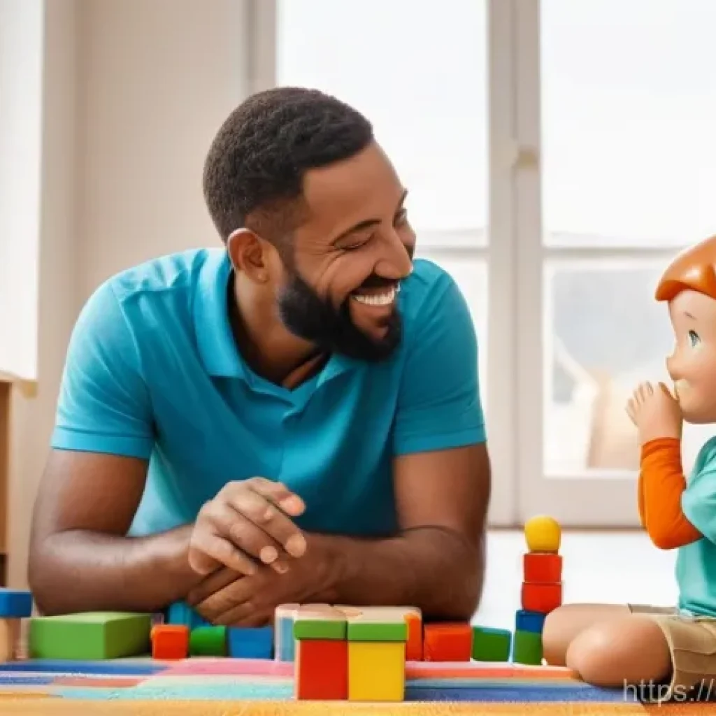 자폐 아동 언어치료의 방법 - **Prompt:** A heartwarming scene in a bright, colorful speech therapy room. A kind female speech the...