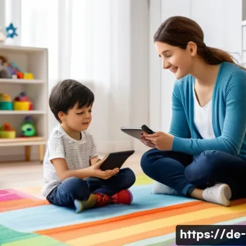 자폐증 언어치료 프로그램 - A warm and inviting therapy room scene showing a child with autism engaged in a flexible speech ther...