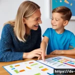 언어치료학 필수과목 - A detailed and realistic illustration of a speech therapist working with a young German child wearin...