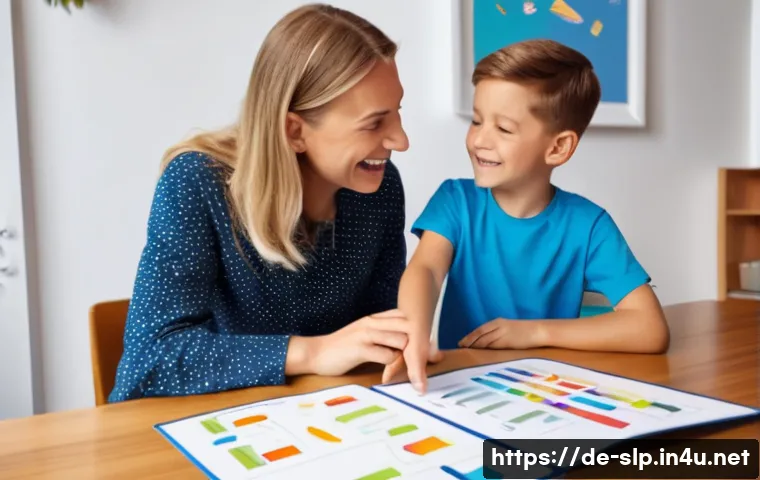 언어치료학 필수과목 - A detailed and realistic illustration of a speech therapist working with a young German child wearin...