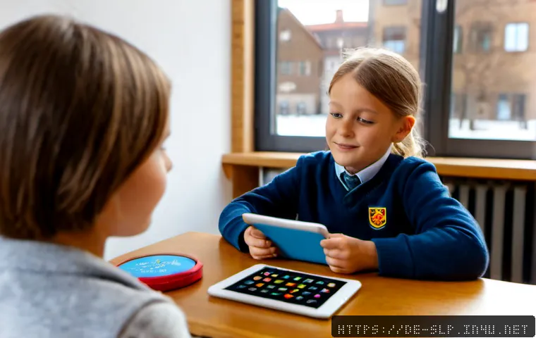 언어 평가 도구 - Photorealistic German primary school language assessment session, a warmly dressed teacher seated be...
